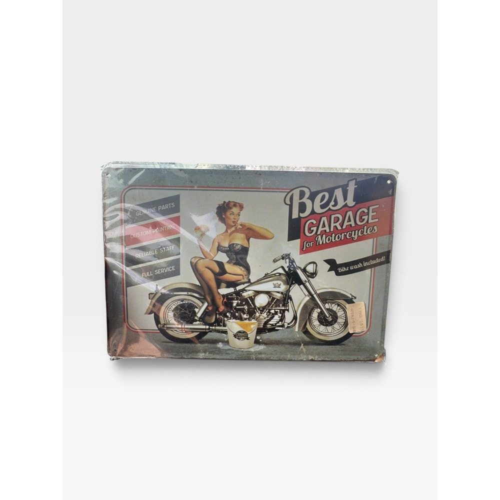 Best Garage for Motorcycles Pin Up Girl Metal Tin Sign VTG Style Wall Art 8x12